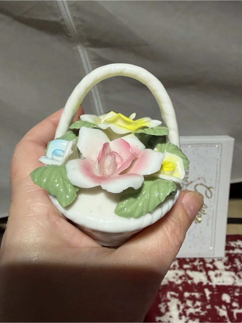 Vintage Price Import Japan Porcelain Flower Basket Figurine Shabby Chic
